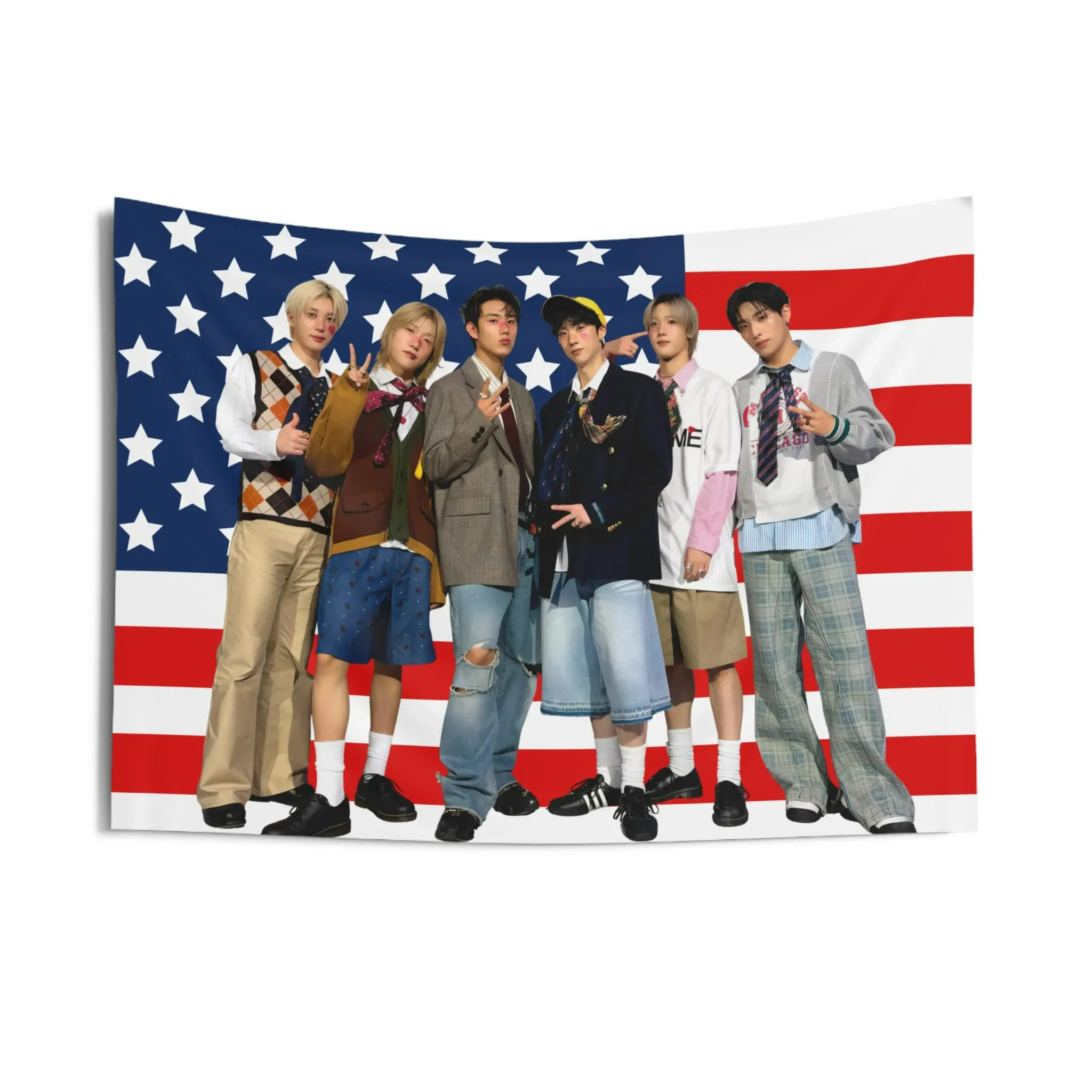 P1Harmony أعضاء كتي العلم الأمريكي الحفل راية العلم جولة 2025 ديكور غرفة الديكور هدية غرفة نوم نسيج الجدار
