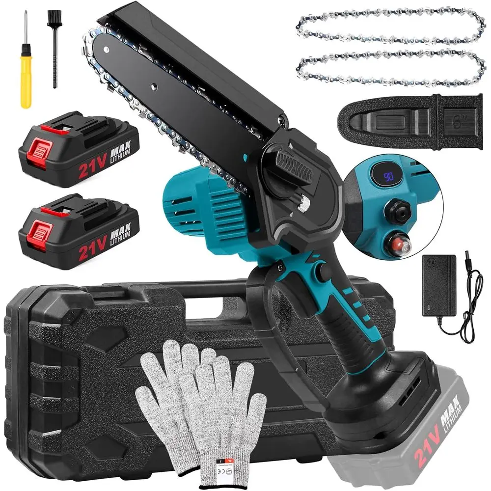 

Mini Cordless Electric Chainsaw with 2 Batteries & 3 Chains, 6 Inch Small Chainsaw Battery Powered, Portable Hand-Held with Powe