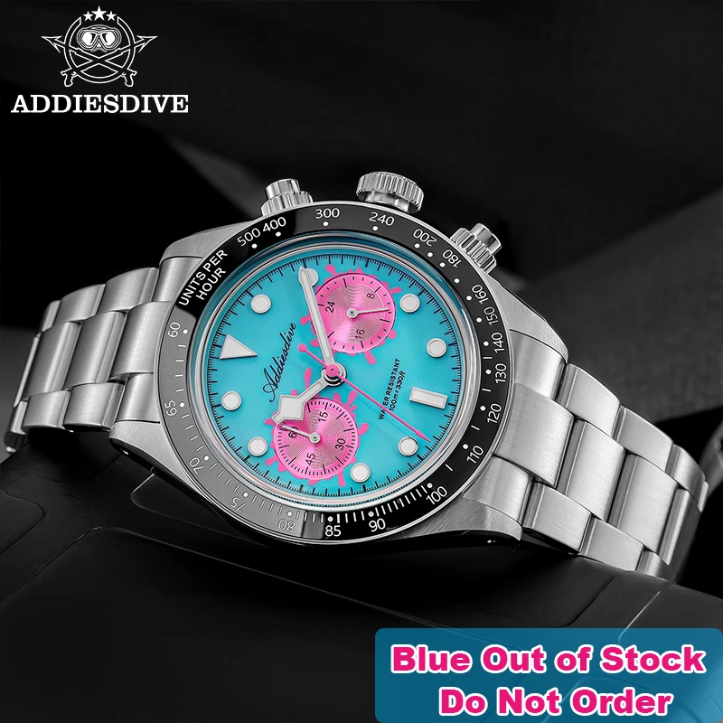 

ADDIESDIVE Mens Quartz Chronograph Watch Luxury Stainless Steel Ceramic Bezel 100M Waterproof Luminous Sports Wristwatch For Men