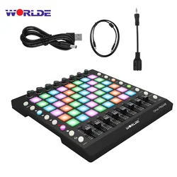 WORLDE PAD48 Portable USB MIDI Drum Pad Controller 48 RGB Backlit Pads 8 Knobs 16 Buttons 8 Sliders with USB Cable