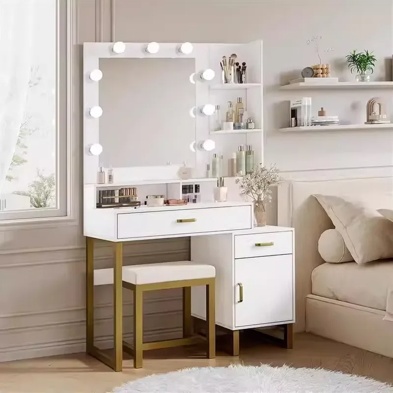 Modern Minimalist Smart Vanity Table with Light and Stool Panel Furniture Factory