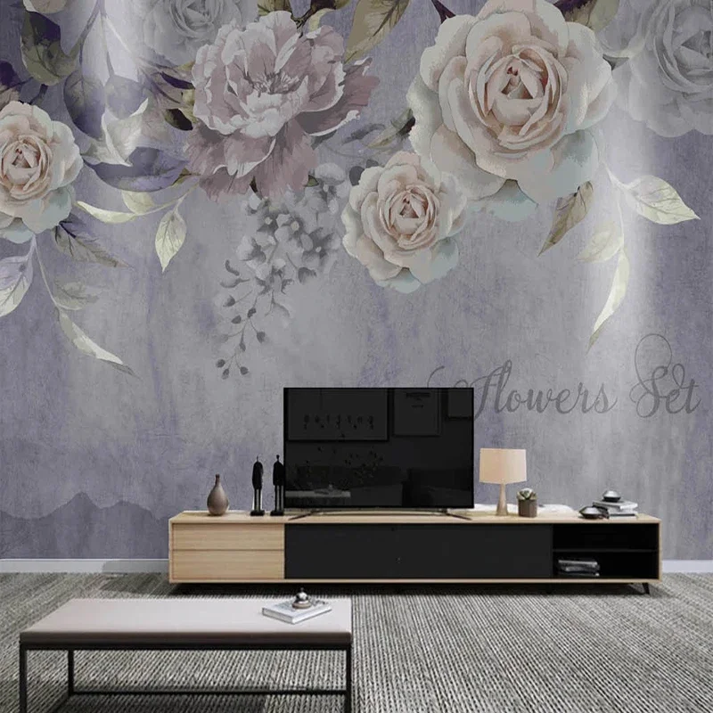 Custom Any Size Photo Wallpaper Hand Drawn Nordic Purple Rose Mural For Living Room Bedroom Decoration Waterproof 3D Wall Cloth