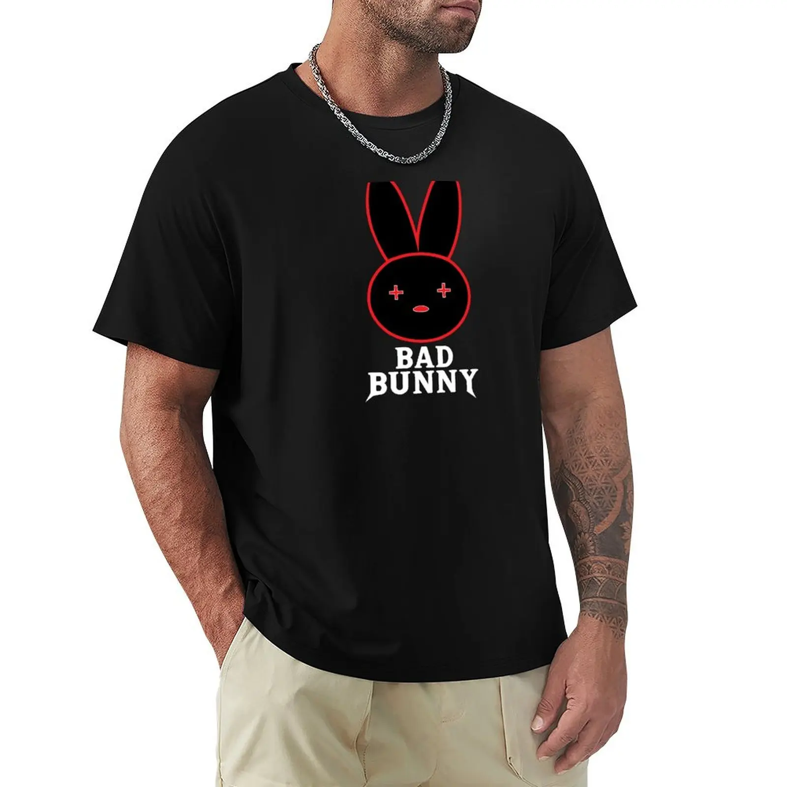 

Bad Bunny black & White T-Shirt basketball graphic tees graphic shirts mens funny t shirts