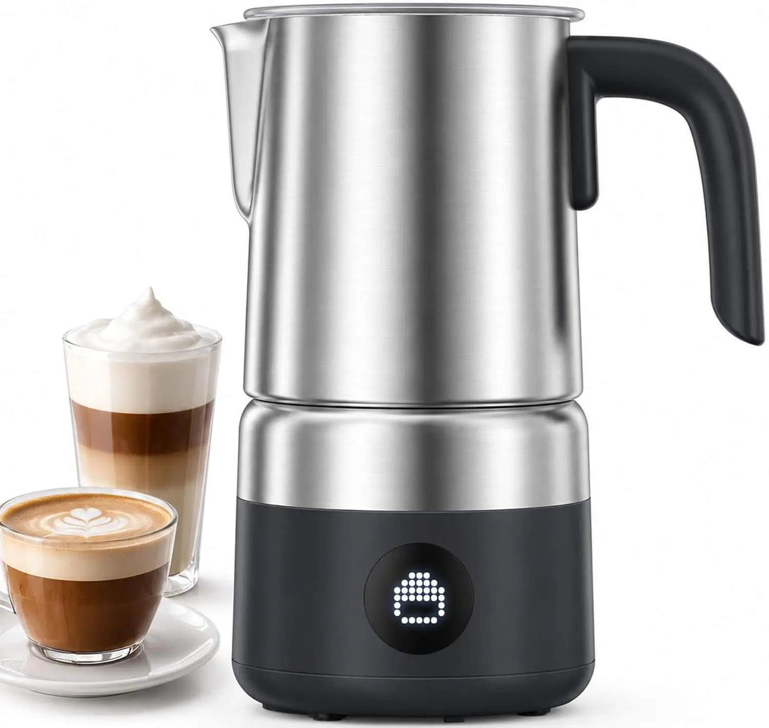 

600W Electric Milk Frother & Steamer, 8-in-1 Hot & Cold Foam Maker, 500ml, LED Display, Easy Clean