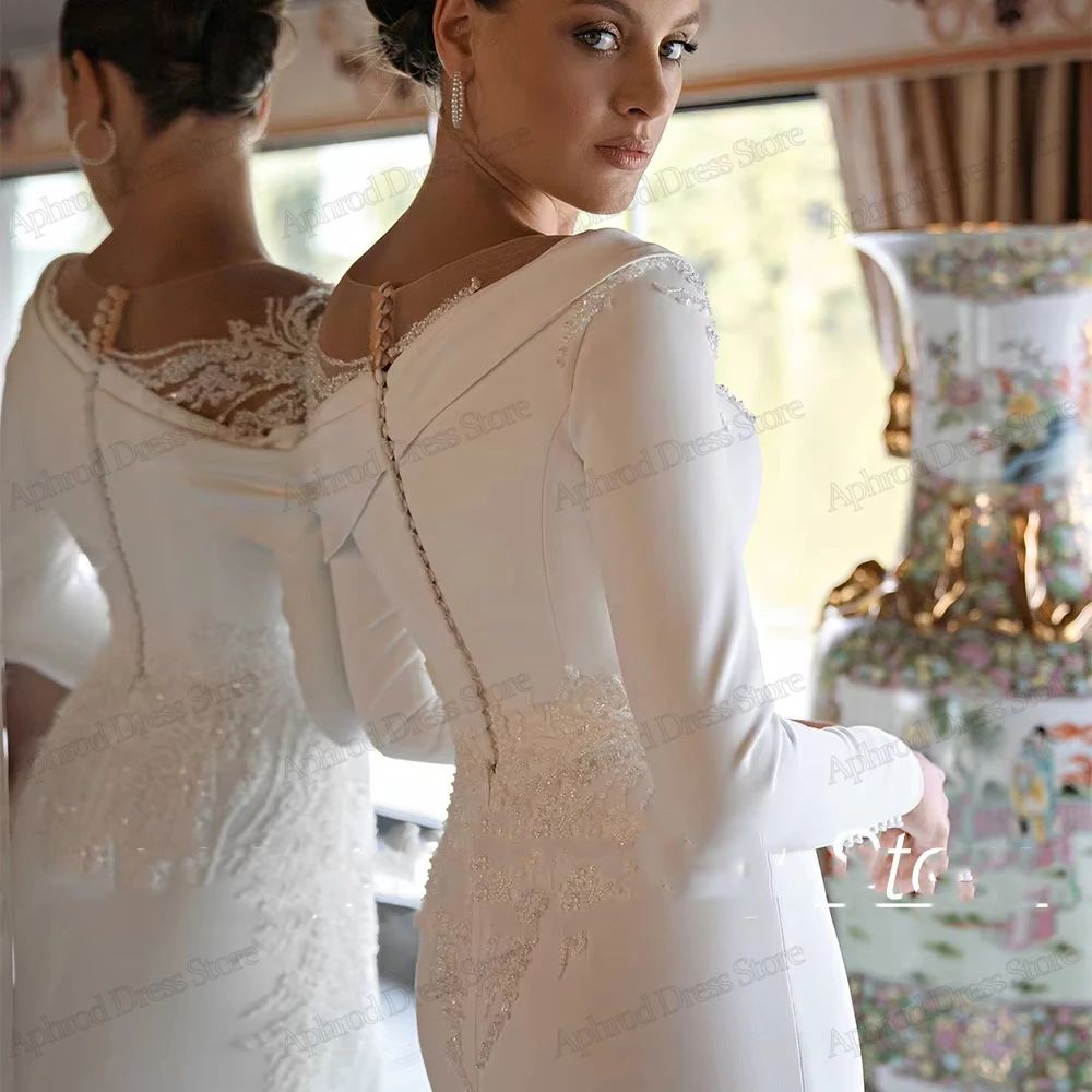 Gorgeous Wedding Dresses Satin Bridal Gowns Beading Appliques Full Sleeves Robes For Women Vestidos De Novia Customized 2026