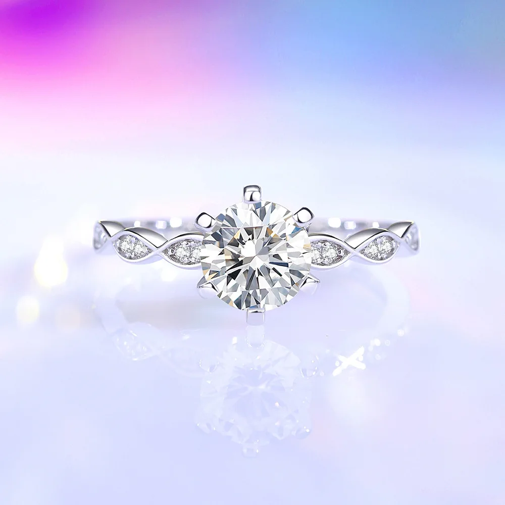 Trumium1CT Moissanite Sterling Silver 925 Ring Classic Luxury Engagement Jewelry  Wedding Rings for Women Accessories Gift