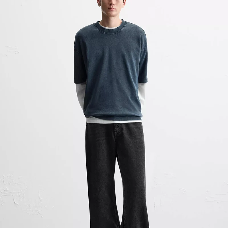 Kaos Pria Z Model Longgar dan Modis, Bahan Polyester Fiber Berwarna-warni, Musim Semi 2025, Kerah Bulat