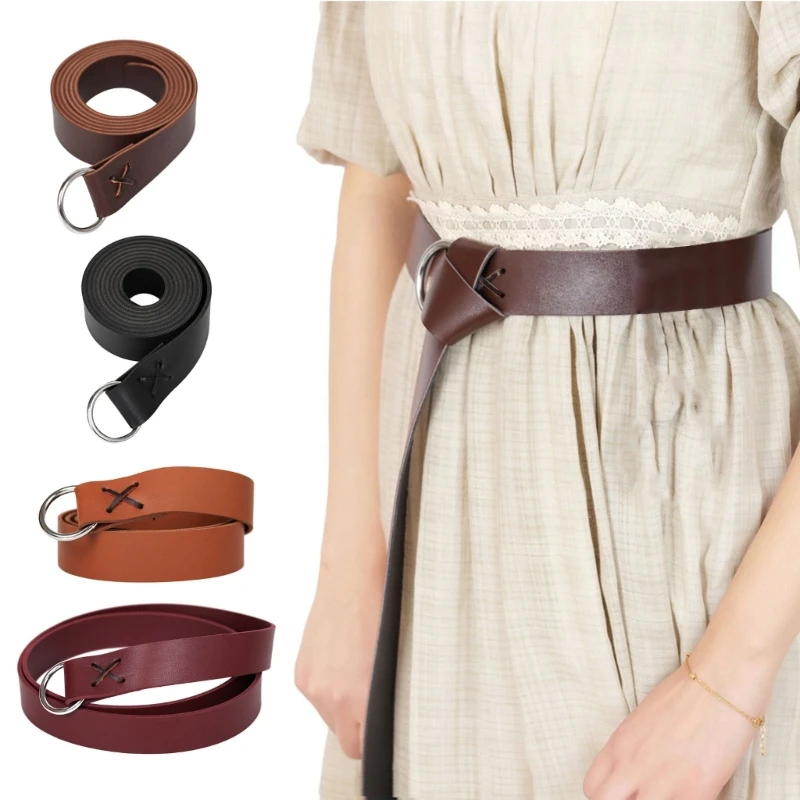 2024 New PU Leather O-Ring Belt History Repeat Costumes Belt, Medieval Performance Pirate Belt Knight Belt Robe Tunic Waist Belt