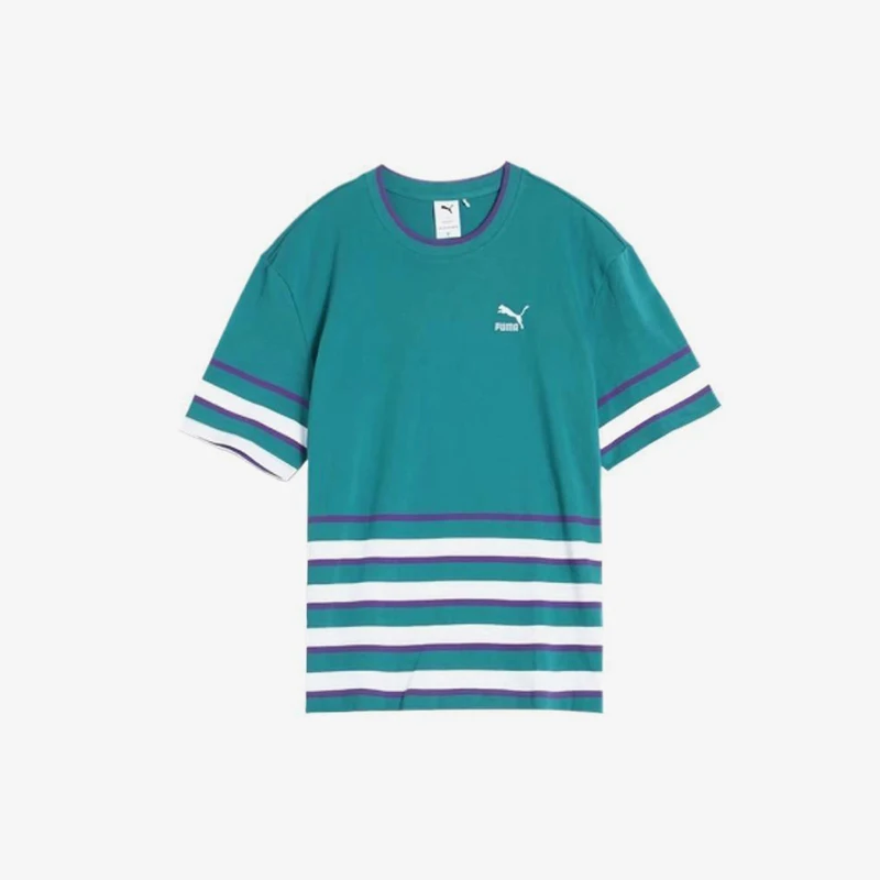 Puma genuine Summer Men's and Women's Breathable Striped Sports Casual Pullover Short Sleeve 622778-87