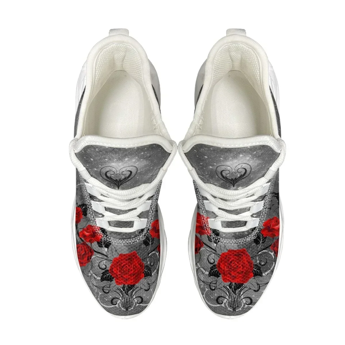 Valentine's Day Gift 3D Red Rose Design Ladies Sneakers Comfortable Shock Absorption Running Shoes Lightweight Flat Shoes view 5