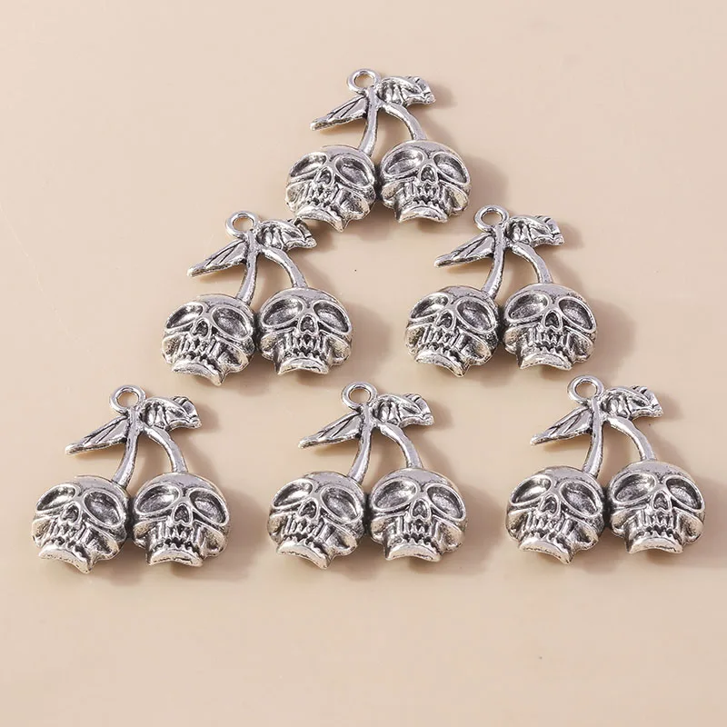 Leslie 4 Stück 31 x 39 mm Legierung Kirschschädel Skelett Charms für Ohrring Halskette DIY Schmuck Vintage Totenkopf Anhänger handgefertigte Erkenntnisse – Detail 4