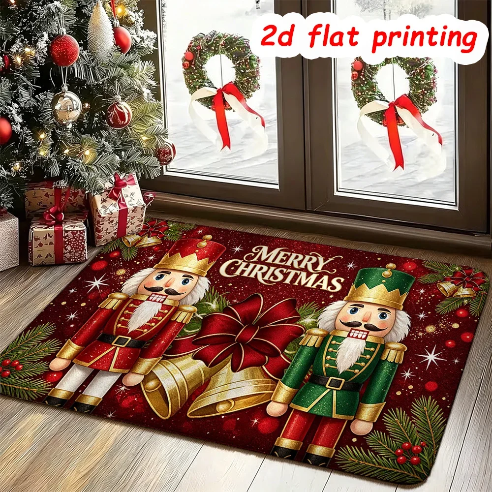 Vintage Christmas Nutcracker Doormat Non-slip Large Golden Jingle Bell Welcome Rug Festive Room Floor Mat Area Rug