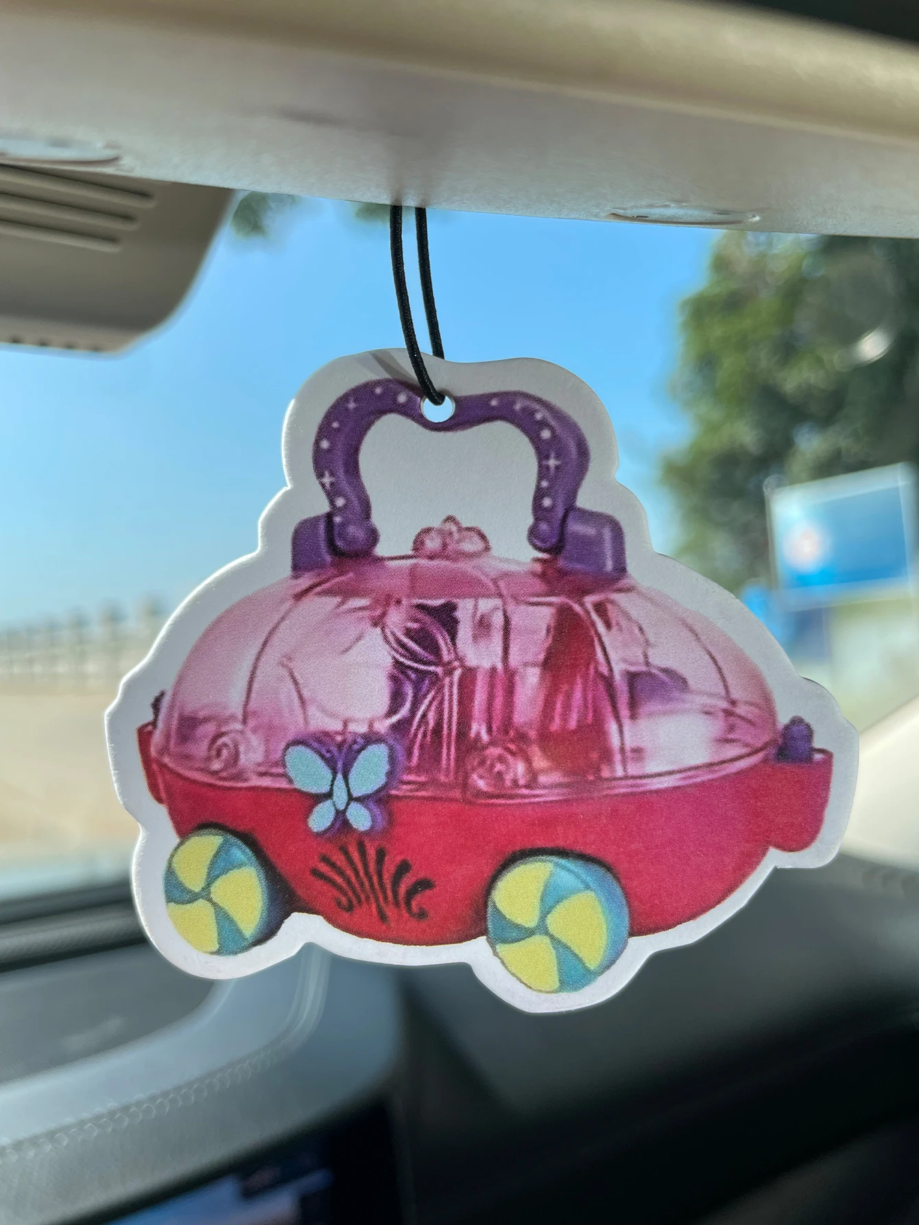 Cute Pink Butterfly Princess Toy Car Hanging Car Air Freshener, Natural Plant Extract Fragrance Scent Card, Alcohol-Free Non-Tox
