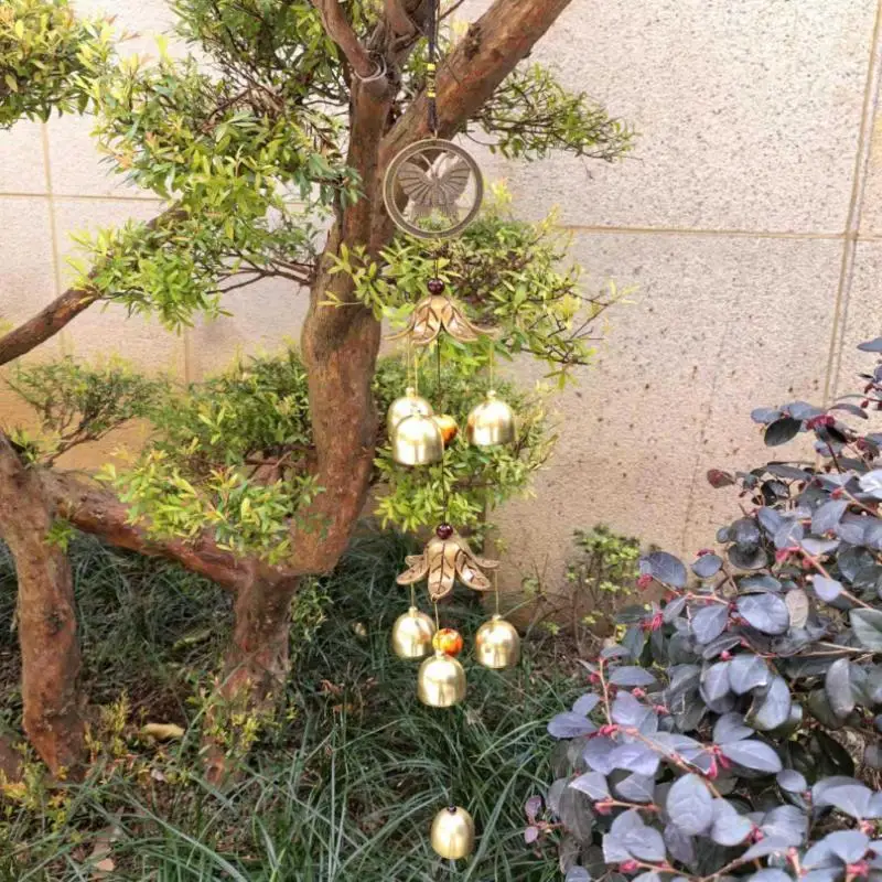 Double Metal Bell Pendant Wind Chime, Brass Color Bell Hanging Decoration Suitable For Home Patio Wall Hanging, Gift For Friend