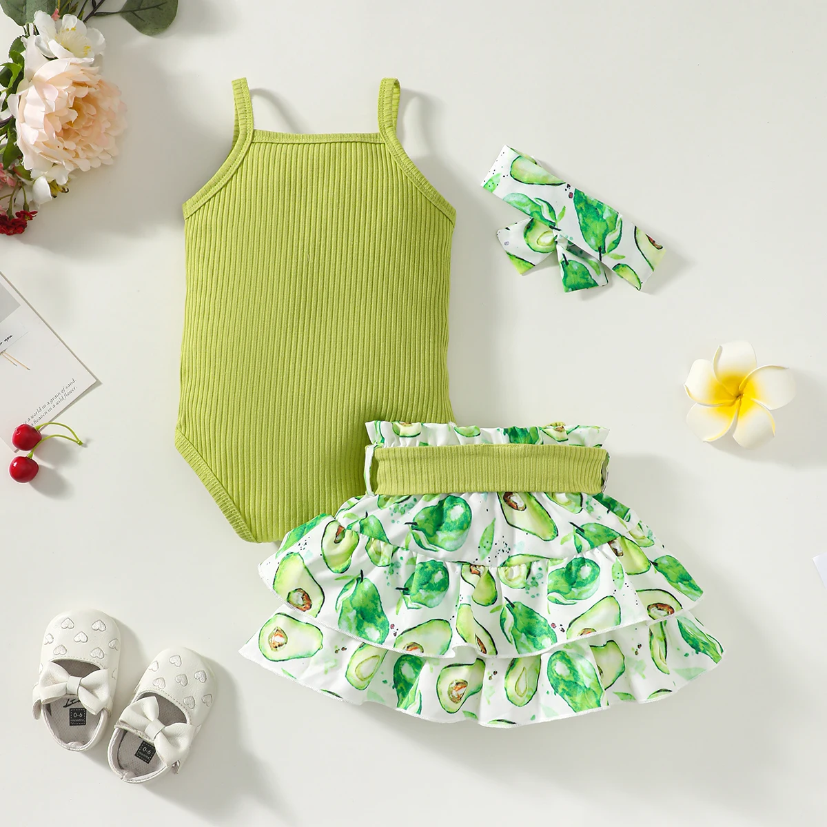 0-2 Year Old Newborn Baby Girls Summer Sleeveless Suspender Jumpsuit With Floral Print Short Skirt Cute Fashion Toddler Set