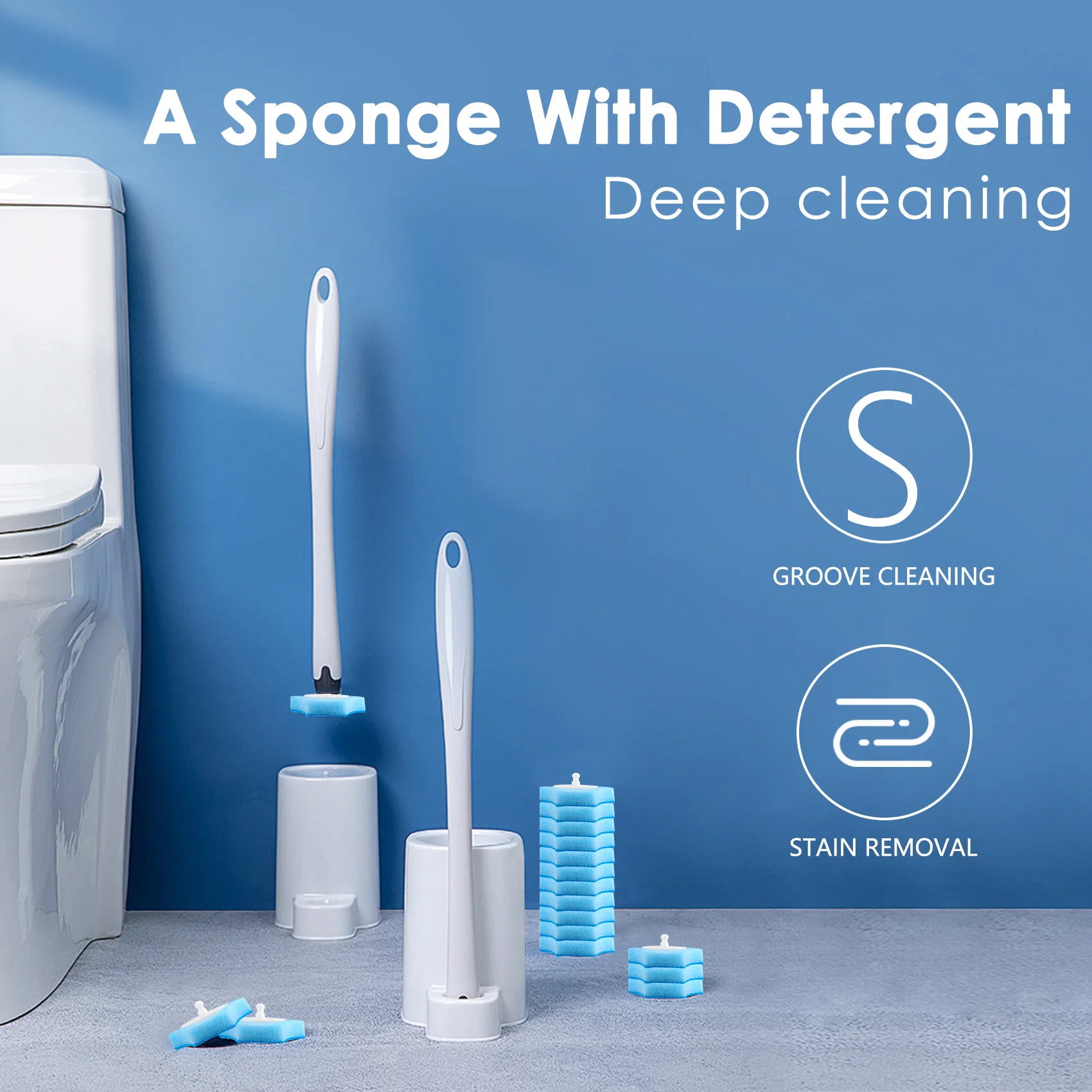 Sistema De Limpeza De Toalete Descartável, Escova Fresca, Recarga Flushable, 48 Recargas