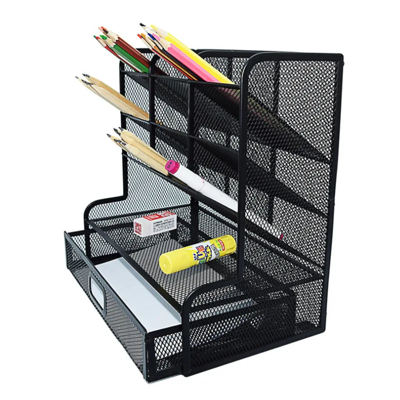 Formwell Mesh Pen Organizer Desktop Multi-Functional Pen Holder Stationery Accessories Art Desk Organizer with Drawer for office