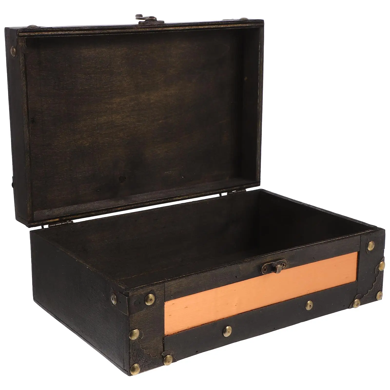 Vintage Storage Chest Treasure Box Lock Wedding Keepsake Trunk Creative Desktop Card Keepsake Trunk Wooden Memory Souvenir Box