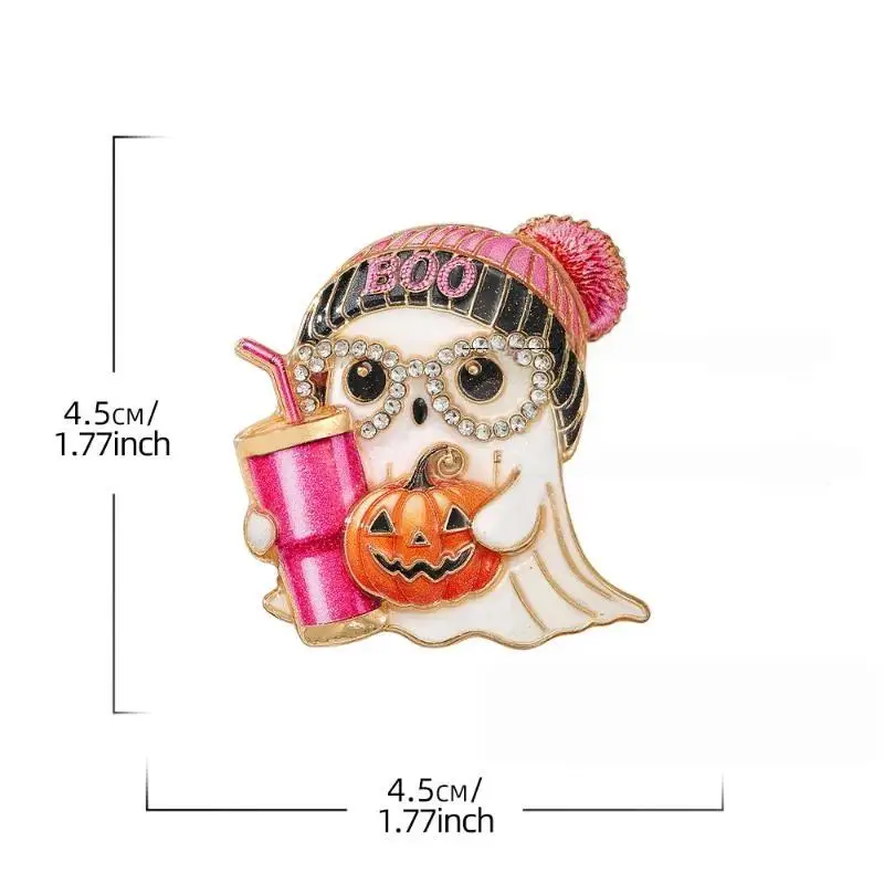 Halloween Cute Ghost Brooch Wear Hat with Straw Cup Lovely Specter Enamel Pin for Friend Holiday Gift