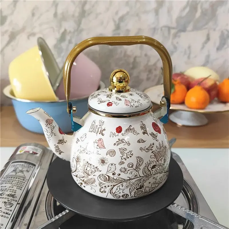 Enamel Kettle with Filter , Suitable  Cold Drinks and Hot Beverage, Classic Style Tea Pot   Use, 1.2L Capacity