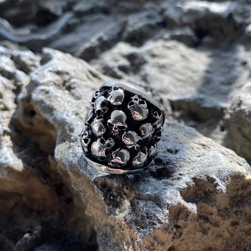 Domineering Fashion Skull Vintage Stainless Steel Ring Gift For Mens Skeleton Jewelry Punk Metal Retro Steel Hip Hop Wholesale