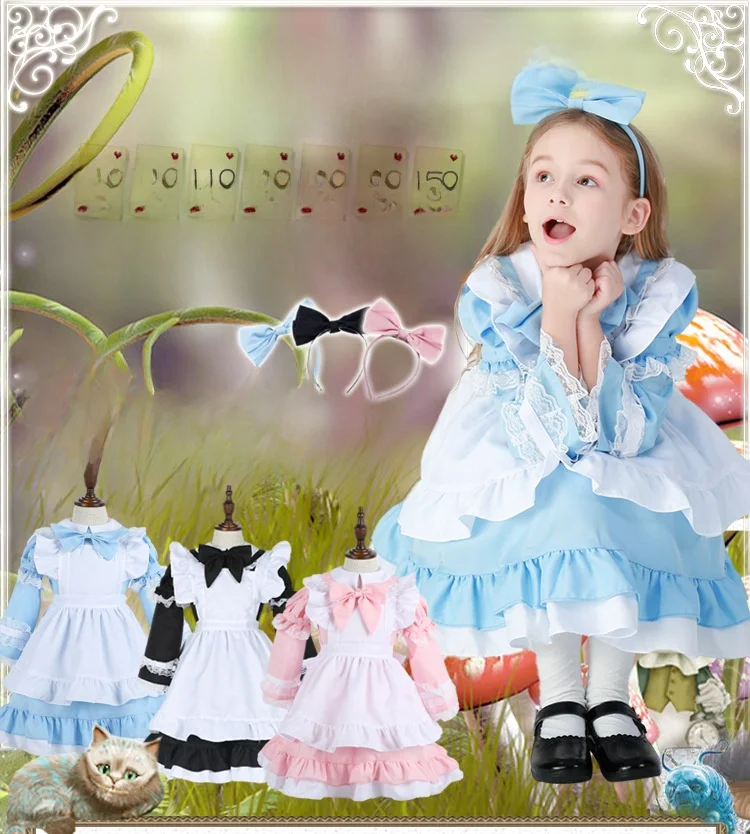 زي تنكري للأطفال على شكل خادمة من أليس في بلاد العجائب لعيد الهالوين، تنورة أميرة، زي خادمة للوالدين والأطفال بطابع الحكايات ... #1