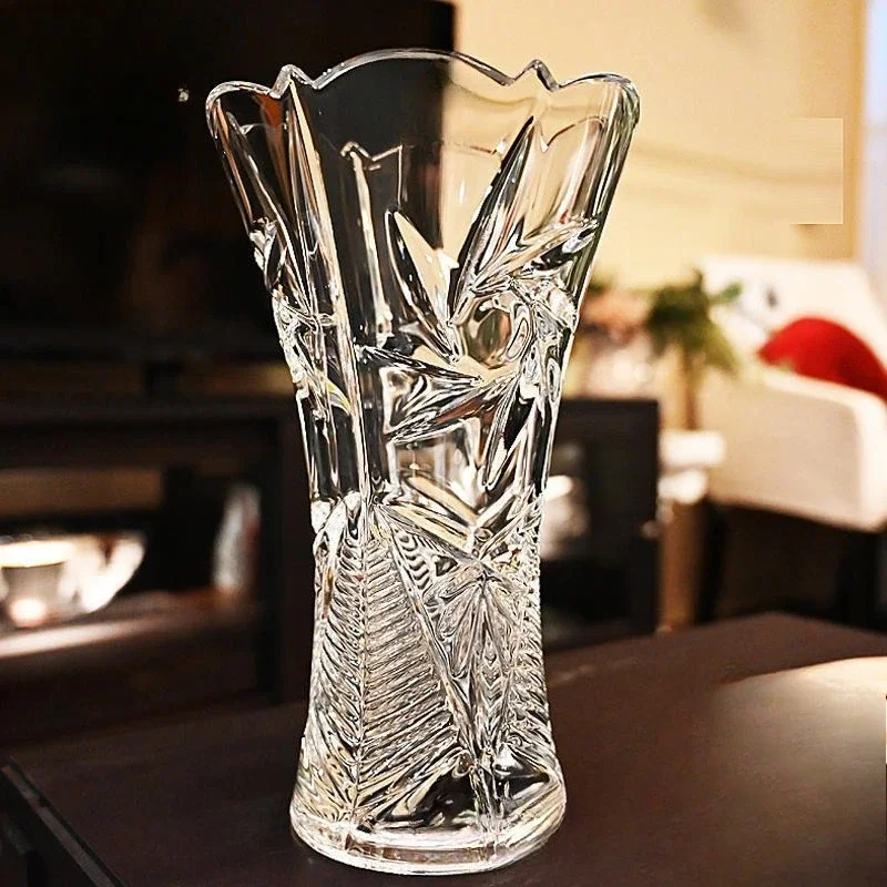 Crystal glass engraved flower water raising vase wedding gift countertop vase home decoration