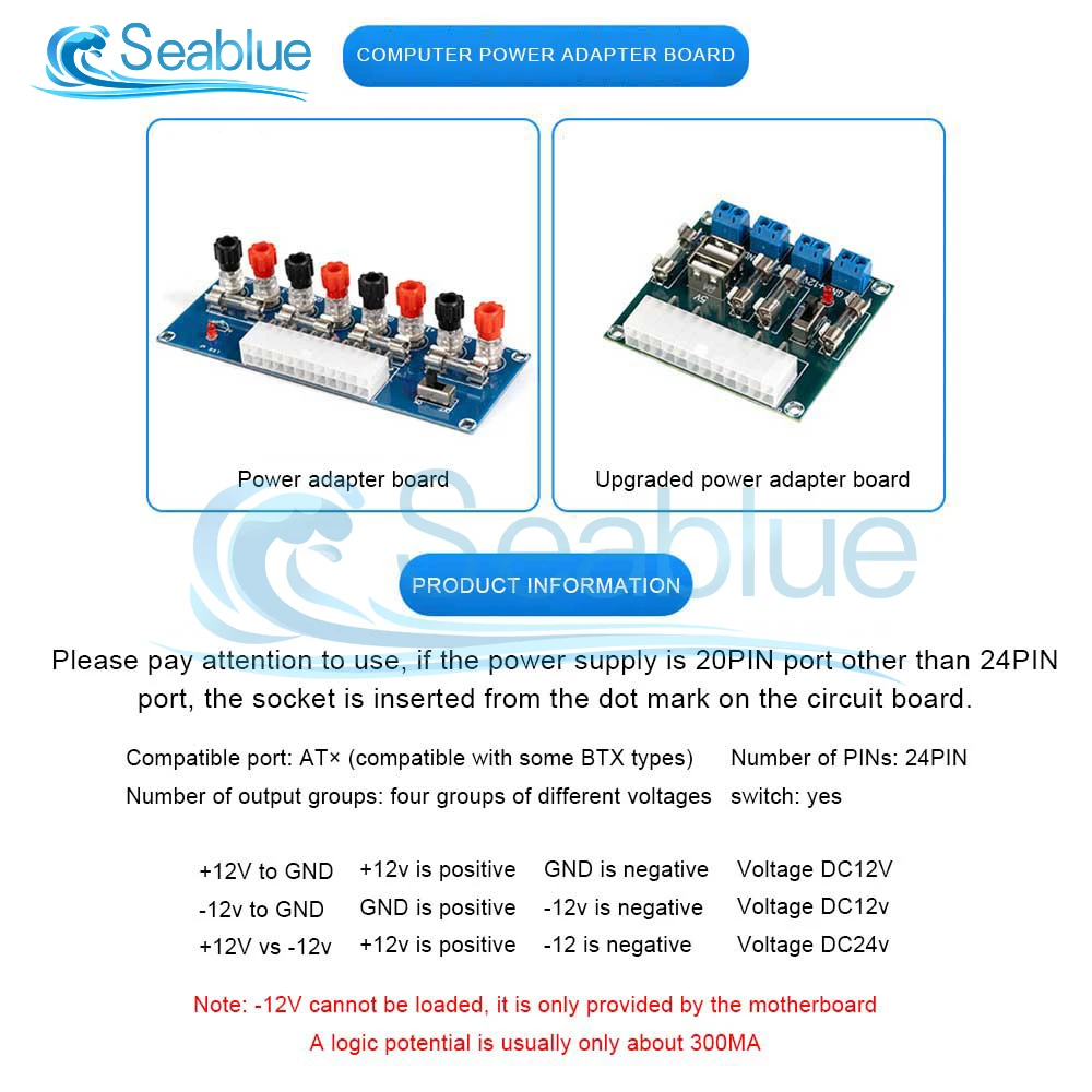 HU-M28W 24 Pin Desktop Computer ATX Power Adapter Board Computer ATX Power Supply Transfer Board Outlet Extension Module