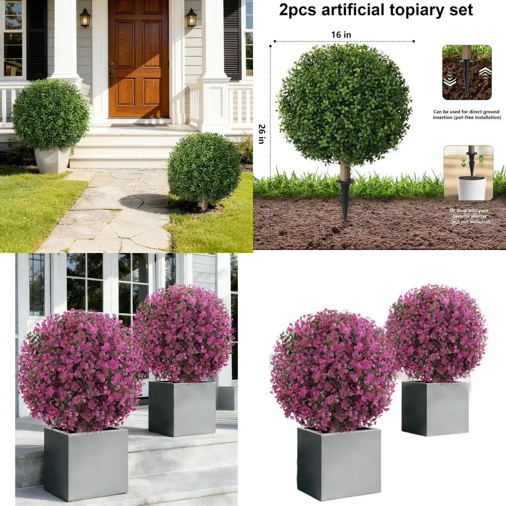 

Устойчивые к УФ-излучению розовые искусственные деревья-топиарии из эвкалипта, набор из 2 штук для сада или веранды