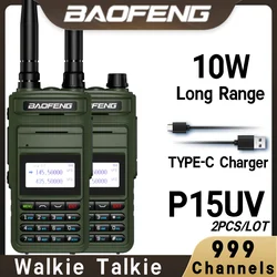 BAOFENG P15UV 2 uds 10W Walkie Talkie de doble banda de largo alcance alta potencia CB Radioaficionado transceptor FM Radio bidireccional Radio Transceptor