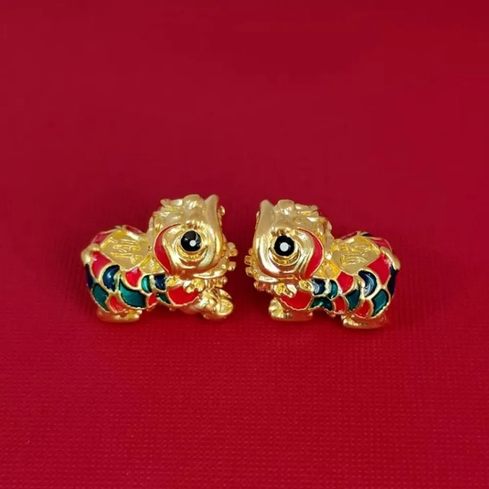 

1PCS Real Pure 999 24K Yellow Gold Bead Lucky Colorful Enamel Rich Lion Pendant 0.48-0.52g