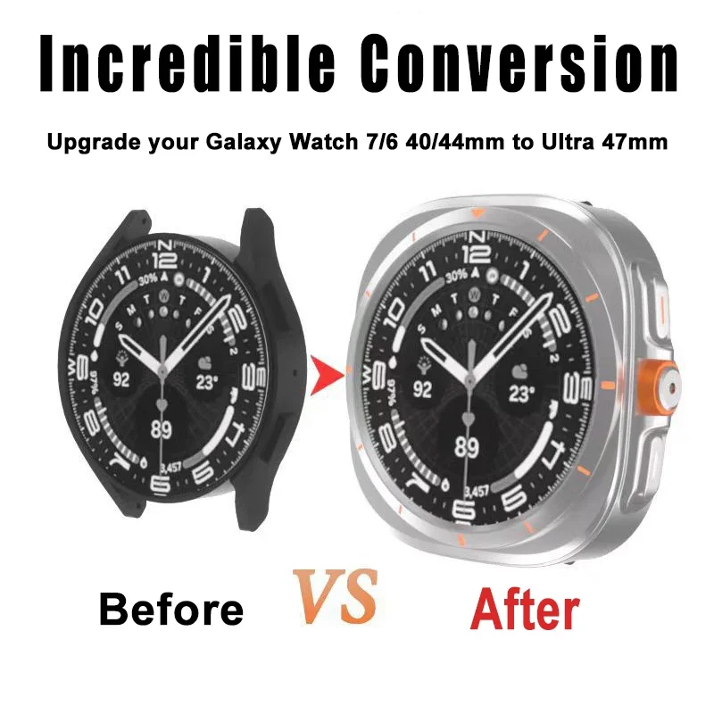 Pelindung layar kaca Tempered, ubah ke casing Ultra Case untuk Samsung Galaxy Watch 7 6 40mm 44mm Upgrade ke Galaxy Watch Ultra 47mm