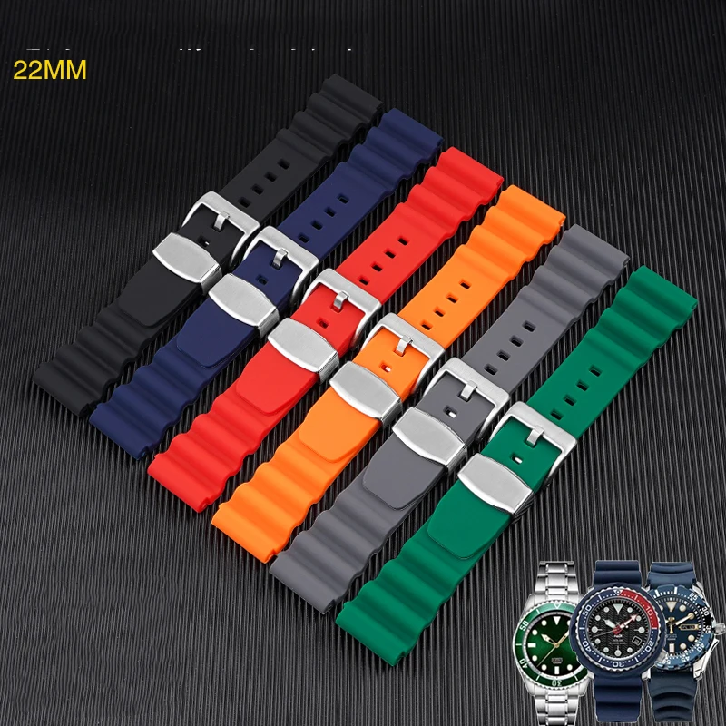 Rubber Watch Strap for Seiko Prospex Seiko Tuna Sumo Turtle Omega Swatch Metal Ring Diving Sport Watch Bracelet 22mm 20mm