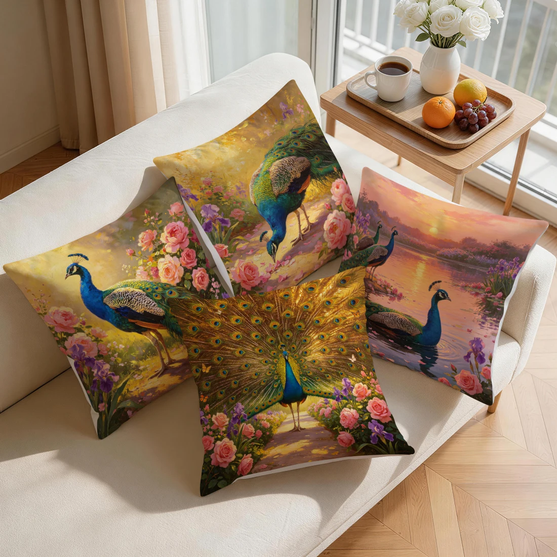 Oil Painting Peacock Pillowcase Printed Polyester 40/45/50cm Throw Pillowcover Decorative Sofa Cushion Pillowslip Home Decor