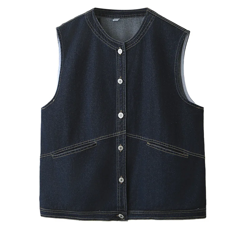 

XXXXL Fashion Plus Size Woman Clothing Waistcoat round-neck Denim Jacket Spring 2026 Sleeveless Vest 9903