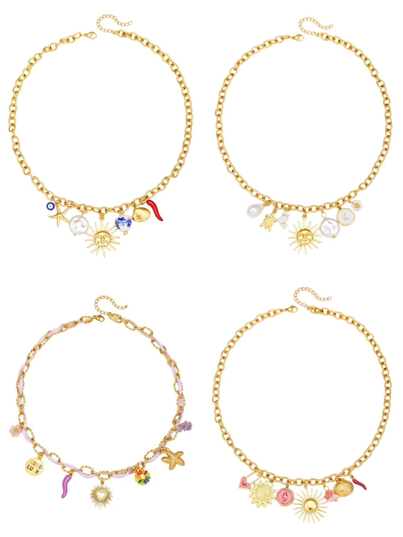 

NADEEM Y2K Stainless Steel Turtle Starfish Shell Link Chain Necklace for Women Or Men INS Smile Heart Hanging Choker Necklace