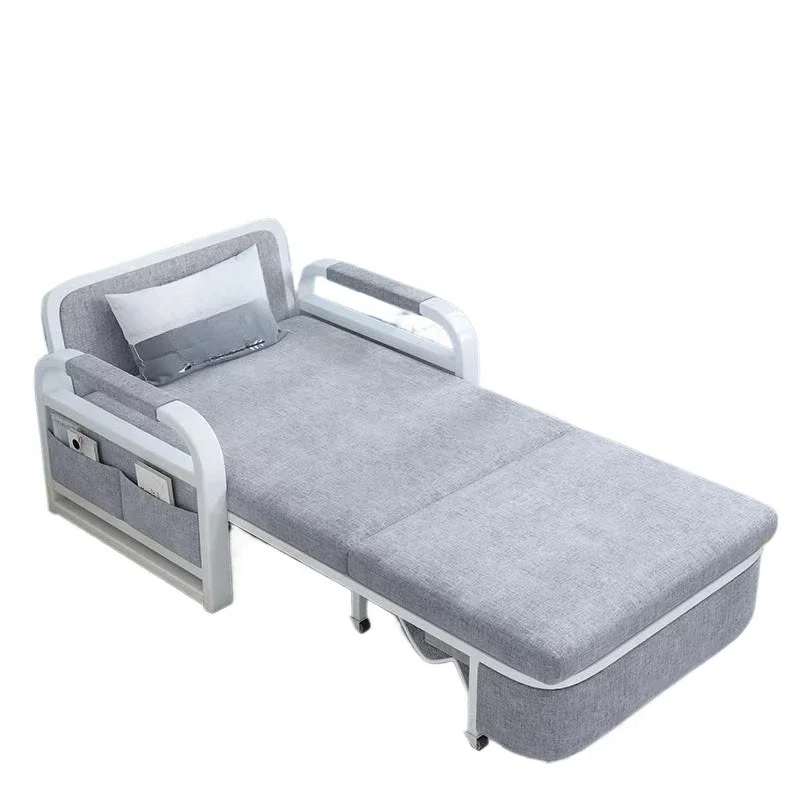 

Small household multi-functional folding sofa bed dual-purpose telescopic wooden frame single bed