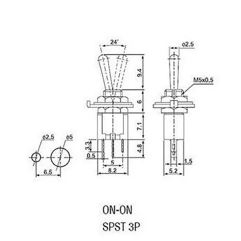 UNITEELEC Mouting Kecil Diameter 5Mm Toggle Switch 3Pin ON-ON SMTS-102