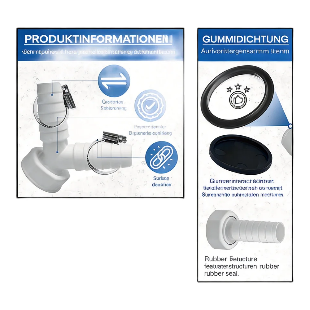 Y Adapter for For washing Machine and Dishwasher 1 Inch Double Drain Connection with Secure Leak Prevention Clamps