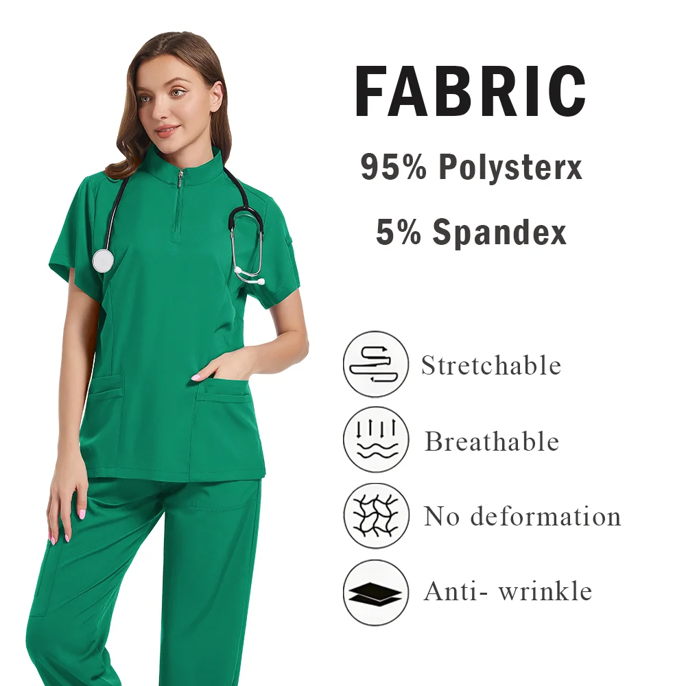 Costume givré d'été pour femmes, accessoires d'infirmière de travail d'hôpital, col montant décontracté, fermeture éclair, uniforme médical à manches courtes, offre spéciale