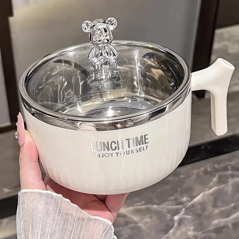 LMM stainless steel binaural soup bowl with lid snail powder bowl