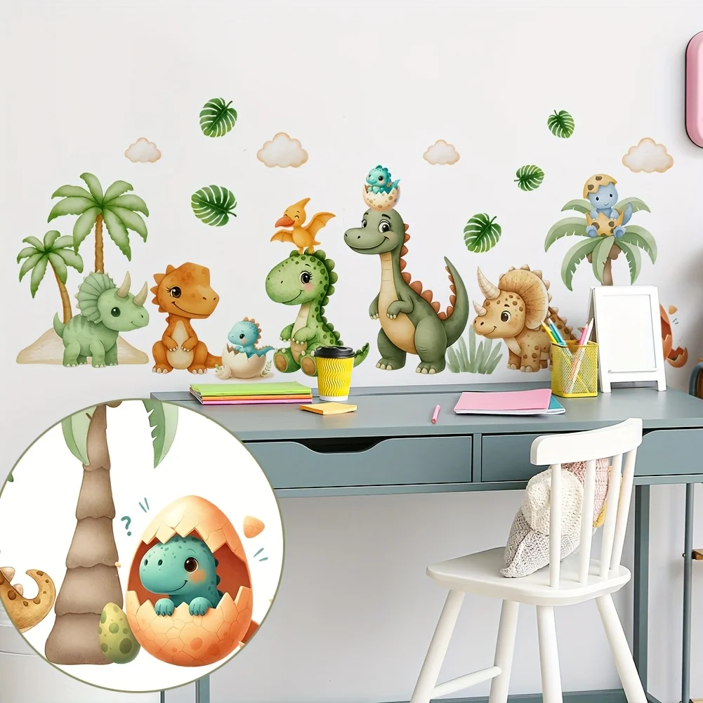 1pc Cartoon Dinosaur Paradise Wall Sticker,Self-Adhesive, Suitable for Kids Room, Bedroom, Kindergarten, A Fun Gift for Children