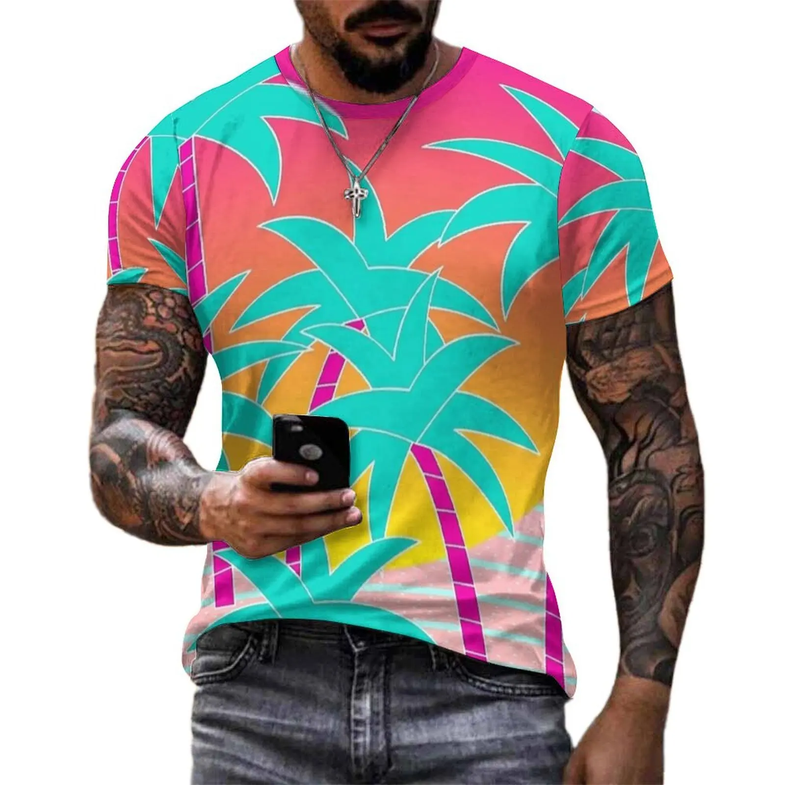 Vapor Palm Miami Print T-Shirt  Streetwear T Shirts O Neck Cool Tshirt Summer Male Pattern Tees Plus Size