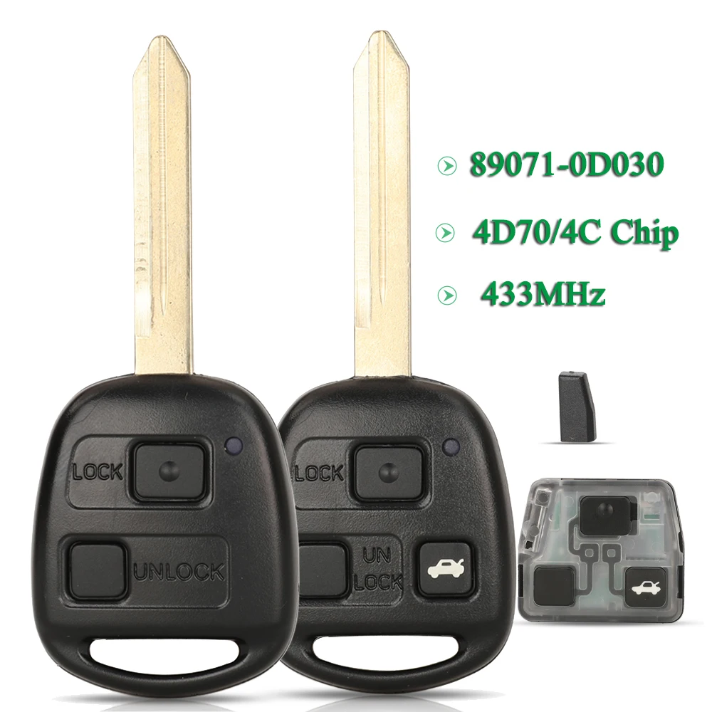 Jingyuqin 433MHz 89071-0D030 4D70/4C Chip Remote Car Key Alarm For Toyota Yaris Avensis Corolla Fob With Uncut TOY47 Blade