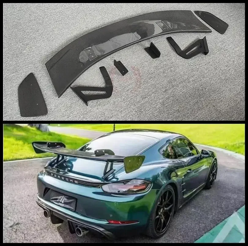 GT GT4 STYLE REAL CARBON FIBER REAR WING TRUNK LIP SPOILER FOR Porsche 981 718 918 987 Cayman Boxster 2013-up