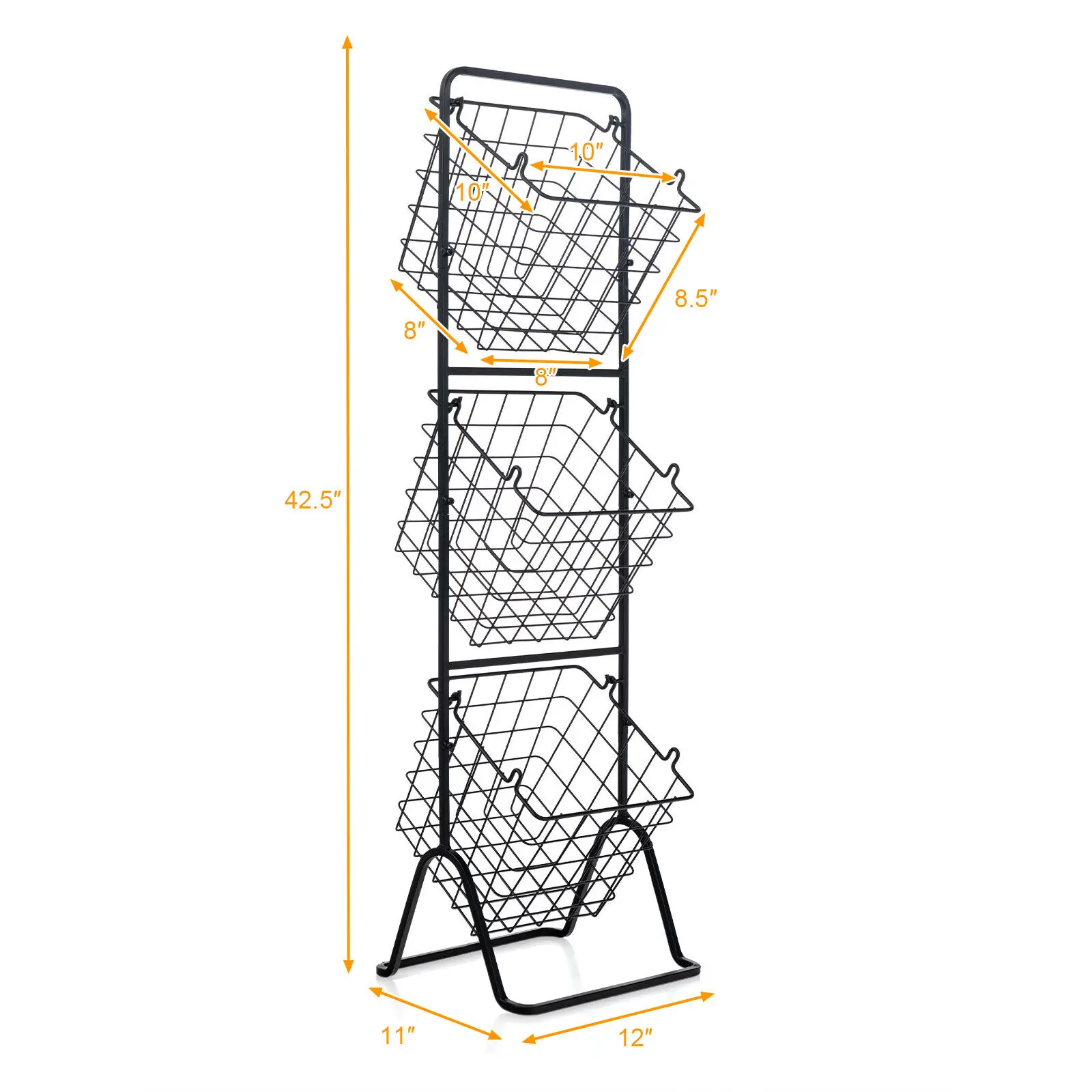 Costway 3-Tier Wire Fruit Basket Stand Kitchen Snack Vegetable Storage Organizer