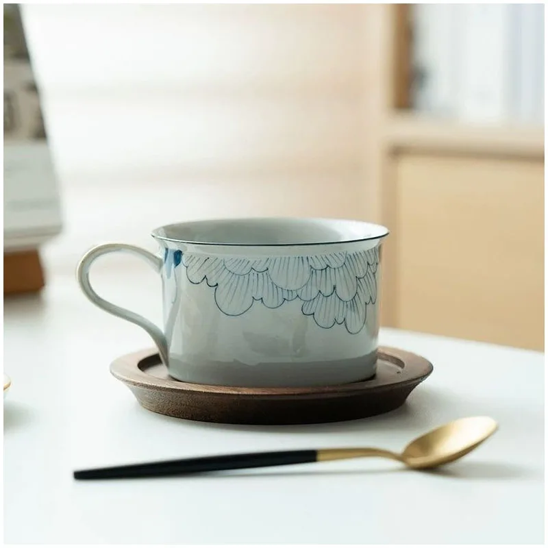 Pure Hand-Painted Hibiscus Coffee Cup, High-End Coffee Cup, Chinese Minimalist Ceramic Tea Cup, Drinking Water Mug