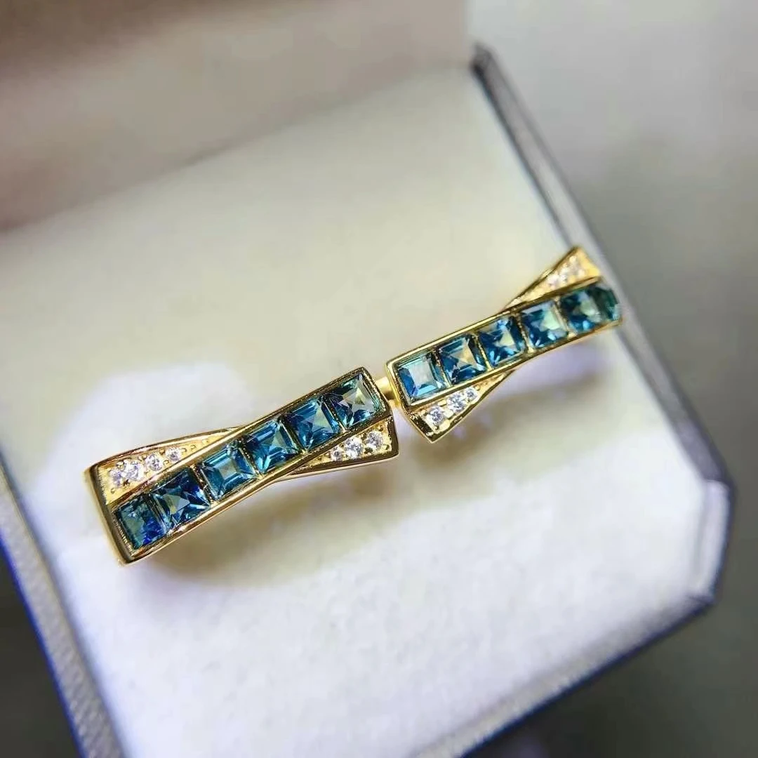 Total 1.5ct Natural Topaz Hoop Earrings 3mm Square VVS Grade London Blue Topaz 925 Silver Earrings with 18K Gold Plating Jewelry