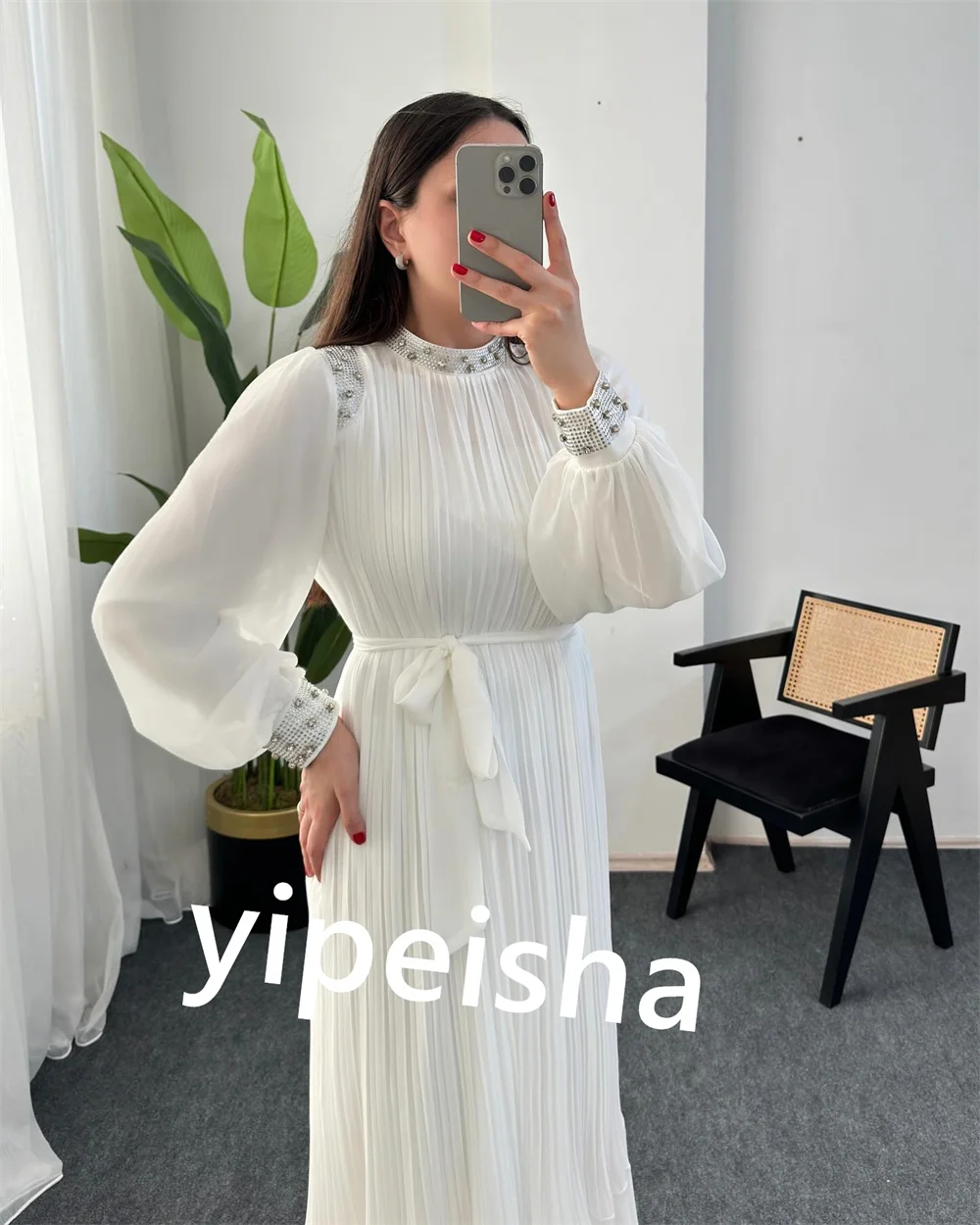 Plissado Festa Bainha Vestidos Midi, Gola alta Jersey, Vestido Ocasião Bespoke