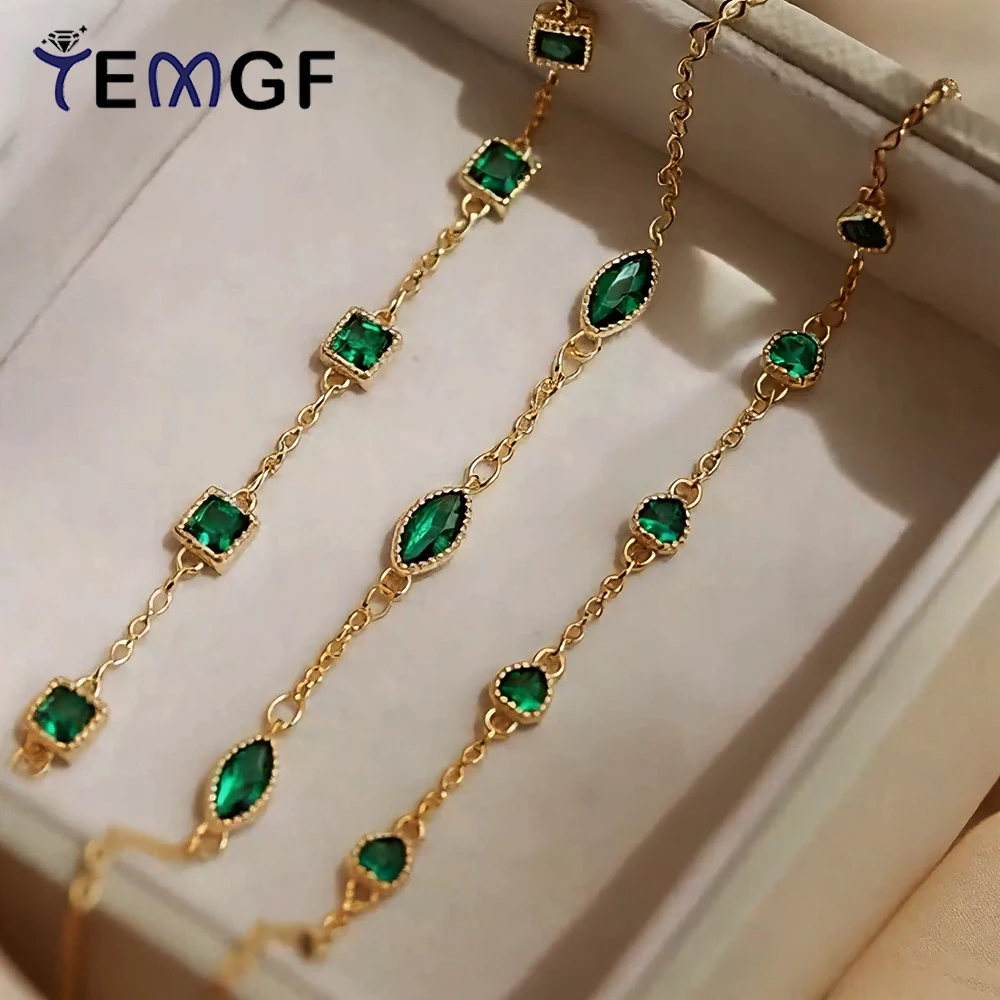 

TEMGF Emerald Zircon Bracelets for Women 925 Sterling Silver Plated Gold Fine Jewelry Gifts Birthday Surprise Wrist Accessories